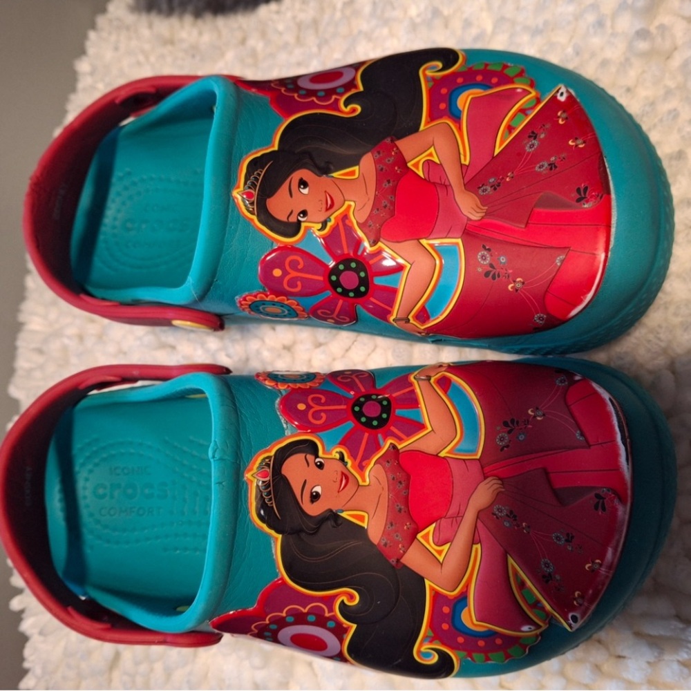Disney Princess Elena /Red and Teal Kids Croc Sandals